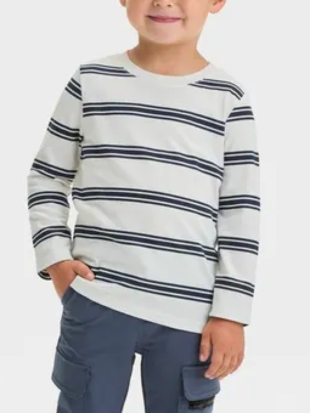 CAT & JACK • TODDLER BOYS' NAVY BLUE + CREAM LONG SLEEVE STRIPED T-SHIRT - 4T